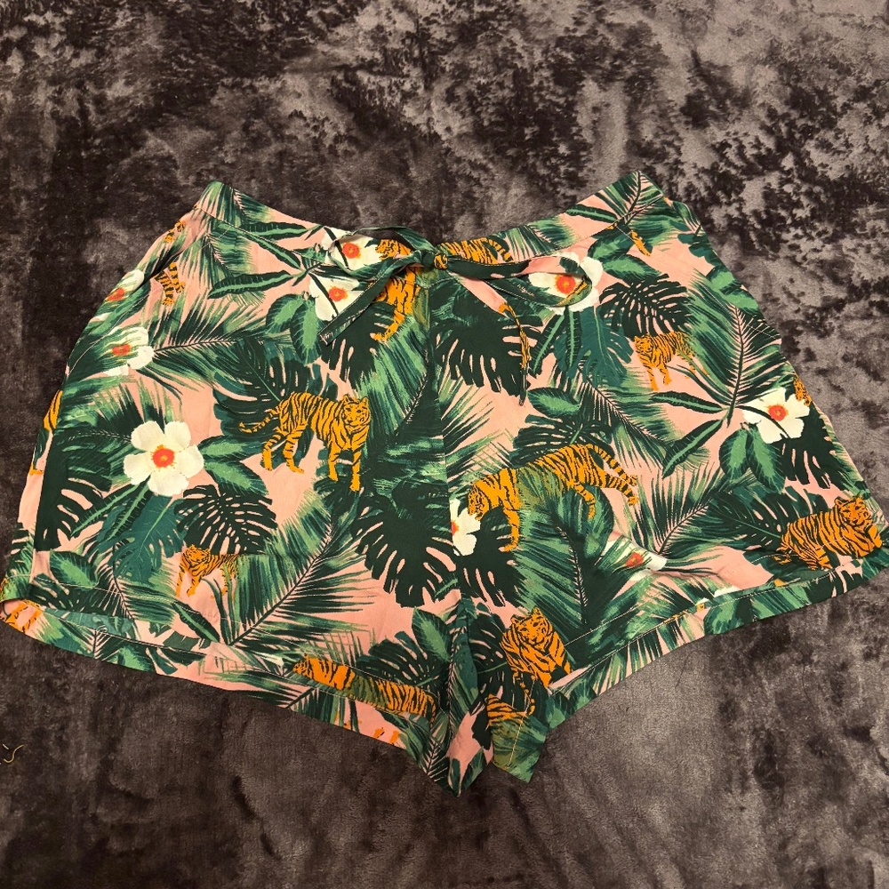 Cynthia Rowley Pink Tiger Print Satin Pajama Shorts